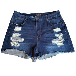 Rue21 Blue Distressed Jean Shorts Women’s Size 18 High Rise